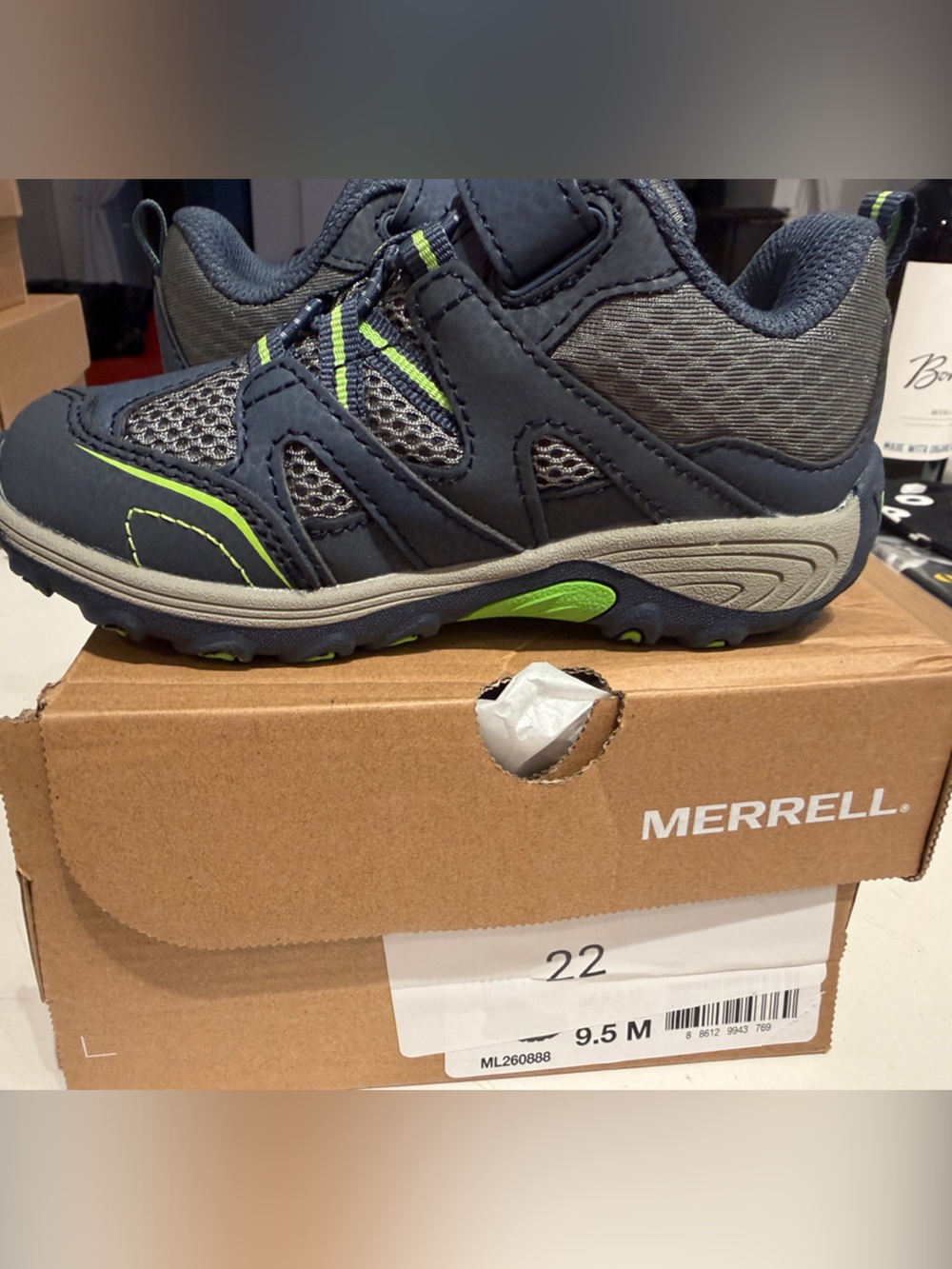 Merrell Kids Navy and Lime Hiking Sneaker